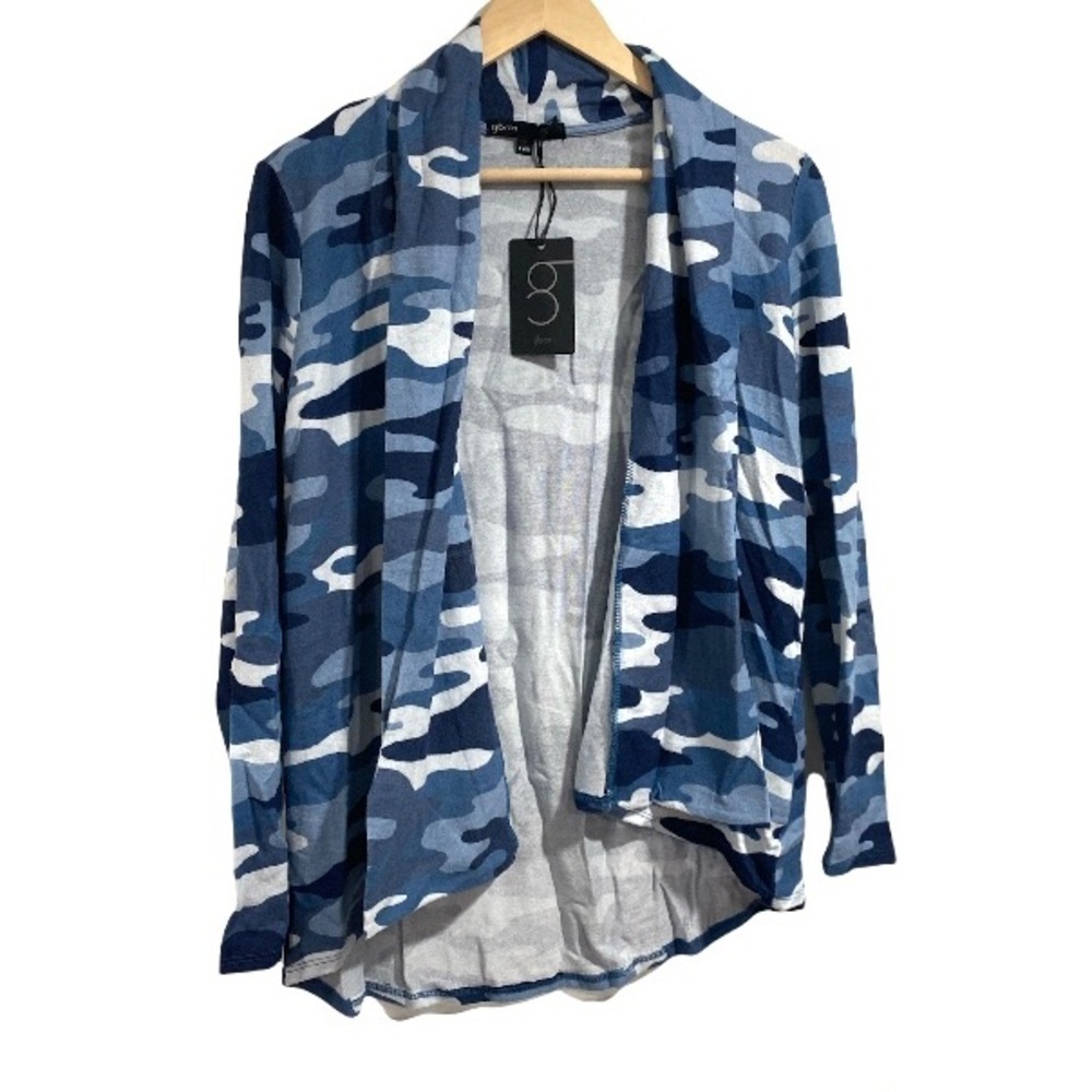 Gibson camouflage cardigan jacket lightweight knit blue petite xxs‎